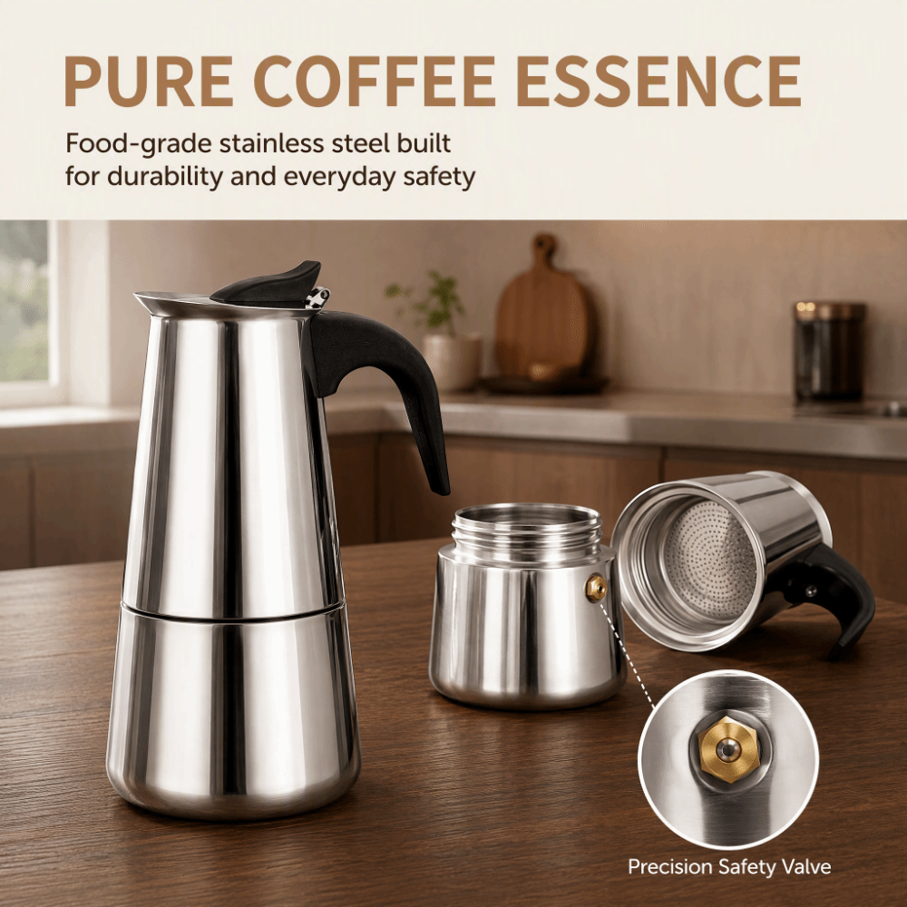 Moka Pot Stove - Stainless Steel Mocha Coffee Pot Sliver