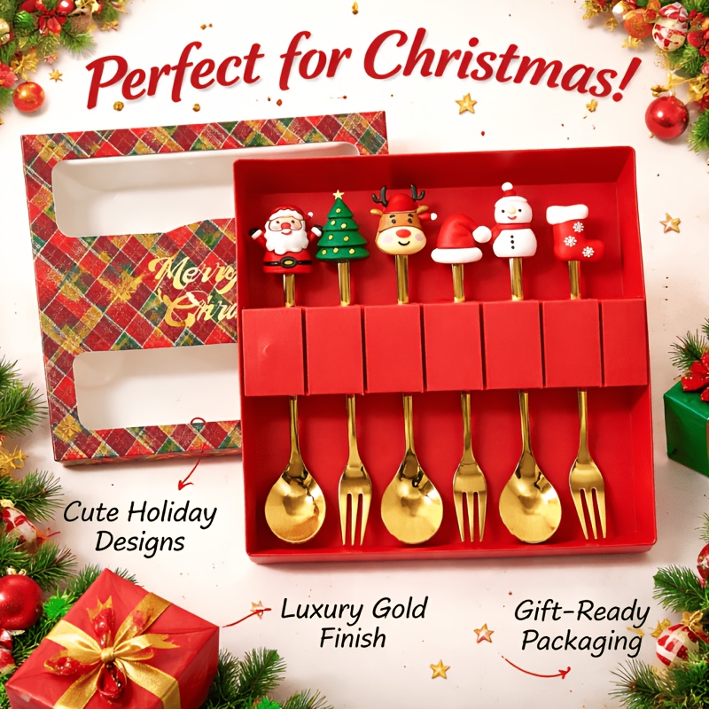 6Pcs Festive Christmas Spoon F - огляд і ціна Coffee Tea And Sugar Set